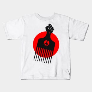 Black Fist Afro Pick, Red sun Kids T-Shirt